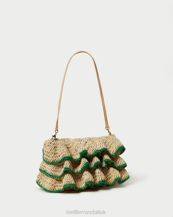 Bags X82V373 Natural/Green Women Loeffler Randall Odette Ruffle Clutch