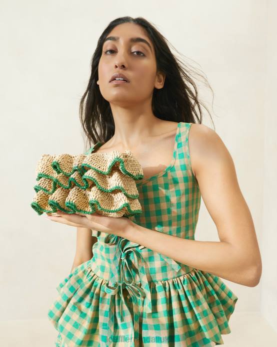 Bags X82V373 Natural/Green Women Loeffler Randall Odette Ruffle Clutch