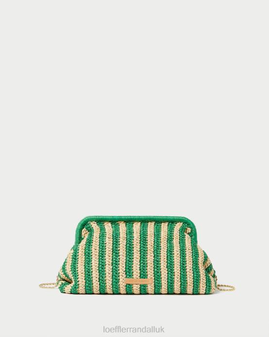 Bags X82V391 Natural/Green Stripe Women Loeffler Randall Trudie Frame Clutch