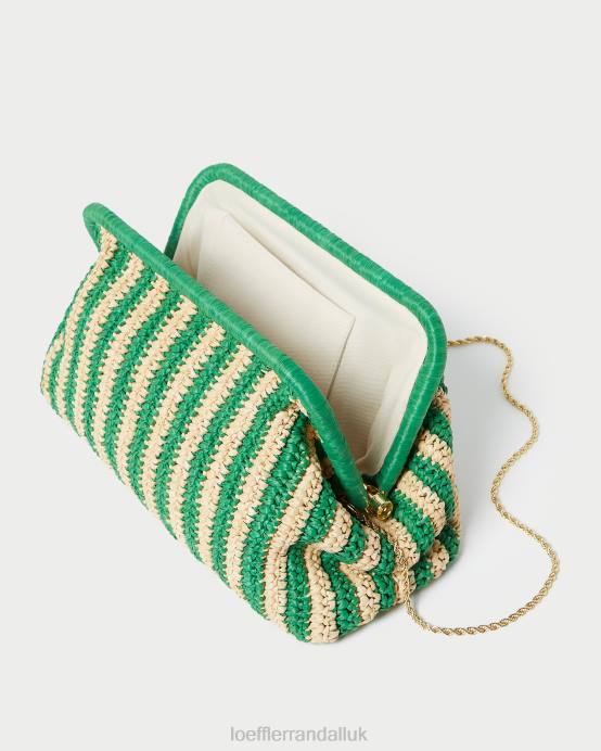 Bags X82V391 Natural/Green Stripe Women Loeffler Randall Trudie Frame Clutch