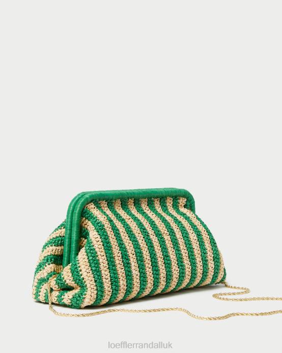 Bags X82V391 Natural/Green Stripe Women Loeffler Randall Trudie Frame Clutch