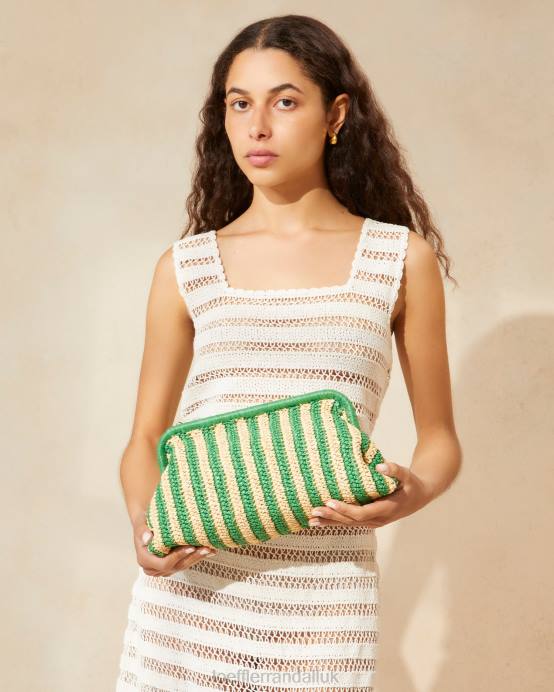 Bags X82V391 Natural/Green Stripe Women Loeffler Randall Trudie Frame Clutch