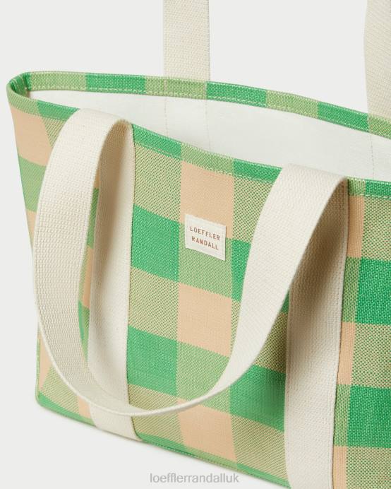 Bags X82V314 Green/Butterscotch Gingham Women Loeffler Randall Bennett Medium Tote