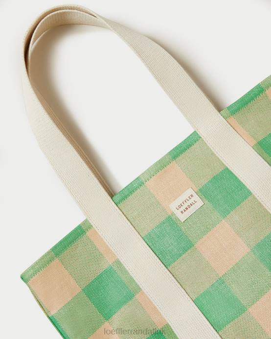 Bags X82V314 Green/Butterscotch Gingham Women Loeffler Randall Bennett Medium Tote