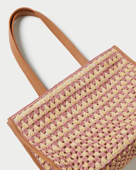Bags X82V315 Natural/Pink/Honey Women Loeffler Randall Pia Crochet Tote