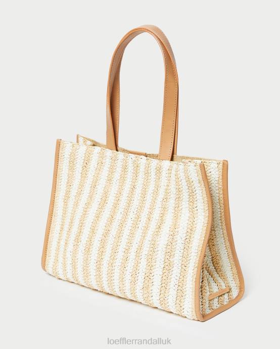 Bags X82V323 White/Natural Stripe Women Loeffler Randall Pia Natural Crocheted Tote