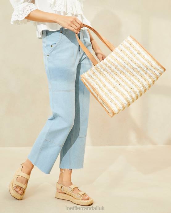 Bags X82V323 White/Natural Stripe Women Loeffler Randall Pia Natural Crocheted Tote