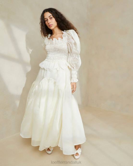 Clothes X82V170 Cream Women Loeffler Randall Suzette Smocked Organza Dress