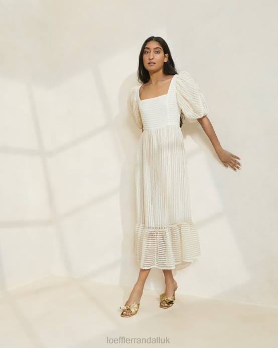 Clothes X82V172 Cream Stripe Women Loeffler Randall Addison Puff-Sleeve Dress