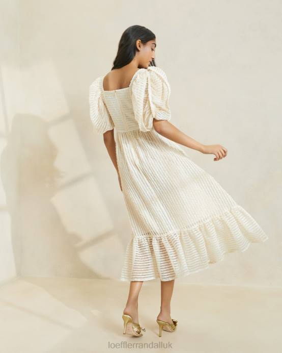Clothes X82V172 Cream Stripe Women Loeffler Randall Addison Puff-Sleeve Dress