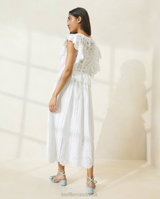 Clothes X82V173 Ivory Women Loeffler Randall Brynn Flutter-Sleeve Lace Dress