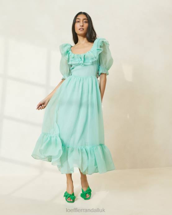 Clothes X82V174 Seafoam Women Loeffler Randall Shannon Ruffled Puff-Sleeve Dress