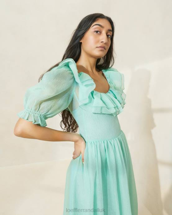 Clothes X82V174 Seafoam Women Loeffler Randall Shannon Ruffled Puff-Sleeve Dress