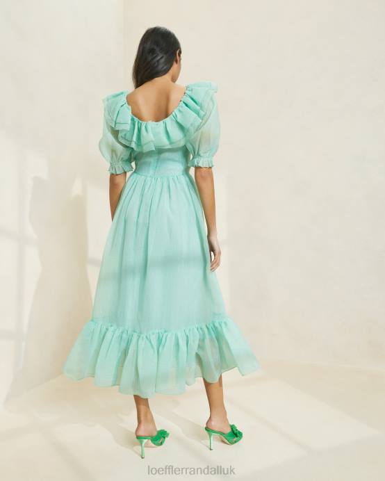 Clothes X82V174 Seafoam Women Loeffler Randall Shannon Ruffled Puff-Sleeve Dress
