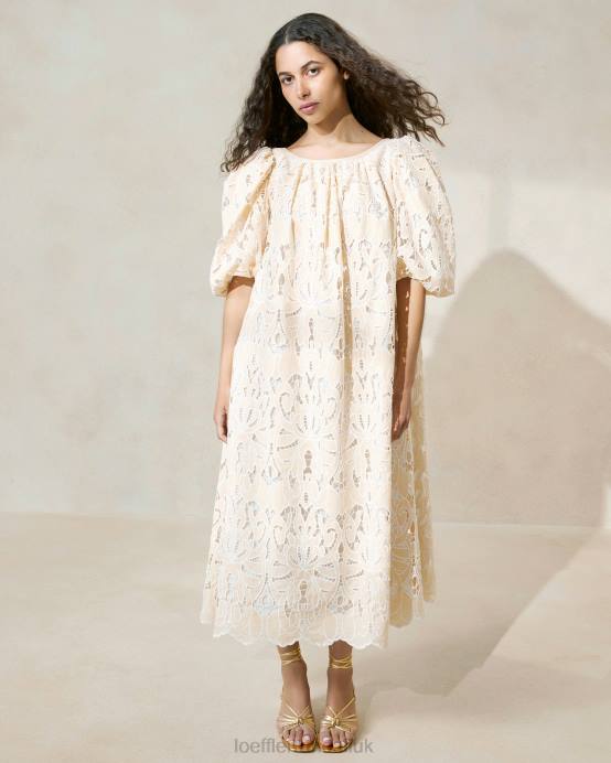 Clothes X82V176 Tan Women Loeffler Randall Mimi Oversized Puff-Sleeve Dress