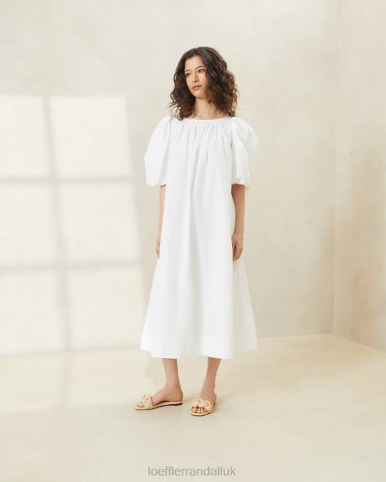 Clothes X82V178 White Women Loeffler Randall Mimi Oversized Puff-Sleeve Dress