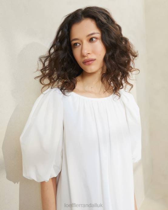 Clothes X82V178 White Women Loeffler Randall Mimi Oversized Puff-Sleeve Dress