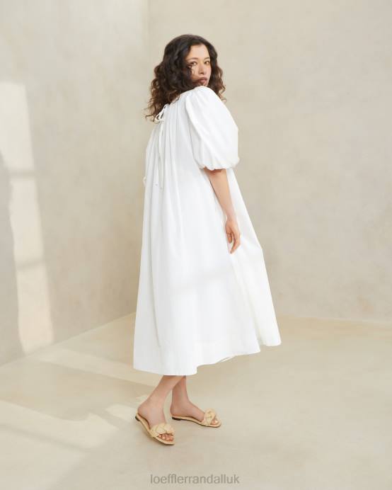 Clothes X82V178 White Women Loeffler Randall Mimi Oversized Puff-Sleeve Dress