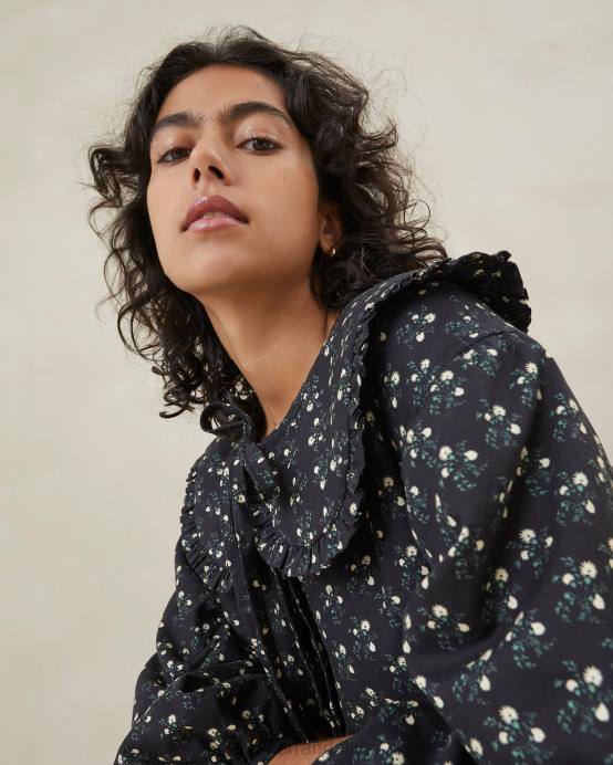 Clothes X82V179 Black Ditsy Floral Women Loeffler Randall Nari Coat Dress