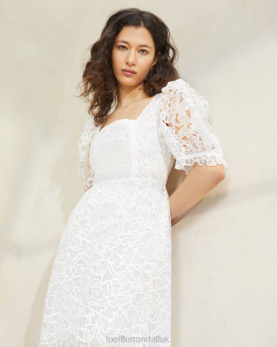 Clothes X82V182 Cream Women Loeffler Randall Addison Puff-Sleeve Dress