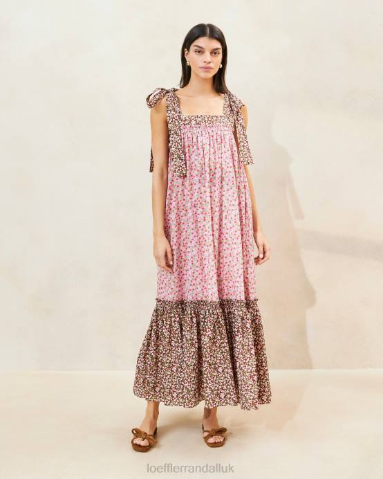 Clothes X82V186 Strawberry/Brown Floral Women Loeffler Randall Shae Ruffle-Hem Dress