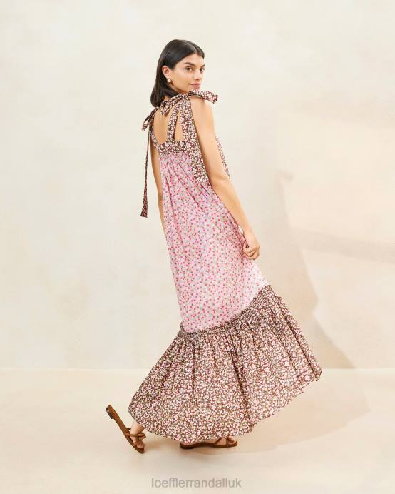 Clothes X82V186 Strawberry/Brown Floral Women Loeffler Randall Shae Ruffle-Hem Dress