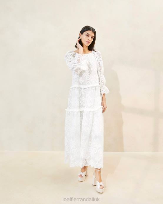 Clothes X82V187 White Women Loeffler Randall Antoinette Tiered Lace Dress