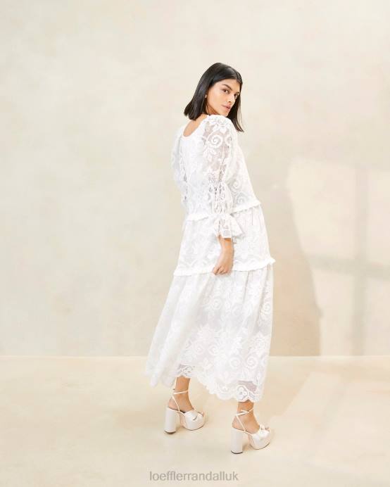Clothes X82V187 White Women Loeffler Randall Antoinette Tiered Lace Dress