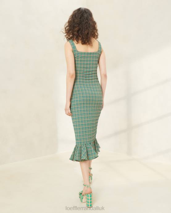 Clothes X82V188 Green/Butterscotch Plaid Women Loeffler Randall Yessica Ruffle-Hem Tank Dress