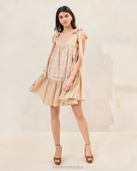 Clothes X82V189 Brown Floral/Brown Stripe Women Loeffler Randall Janie Ruffle-Hem Dress