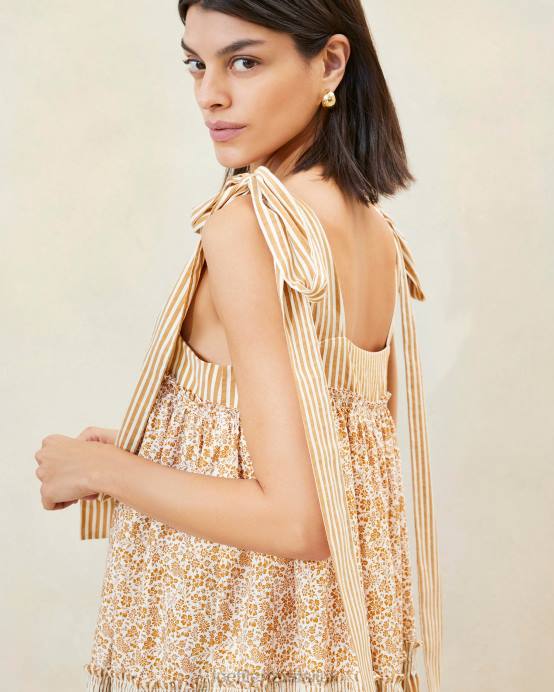 Clothes X82V189 Brown Floral/Brown Stripe Women Loeffler Randall Janie Ruffle-Hem Dress
