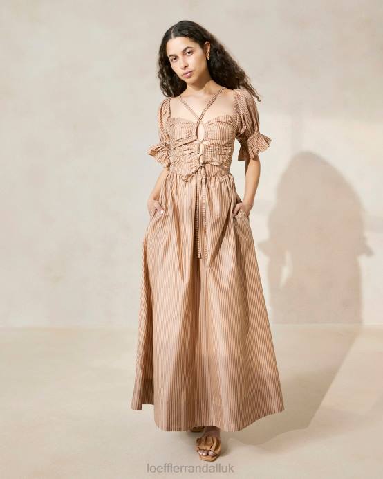 Clothes X82V190 Two Tone Brown Stripe Women Loeffler Randall Yael Gathered-Bodice Dress