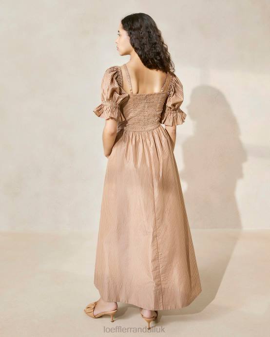Clothes X82V190 Two Tone Brown Stripe Women Loeffler Randall Yael Gathered-Bodice Dress