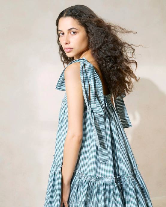 Clothes X82V191 Mini Green Gingham Women Loeffler Randall Janie Ruffle-Hem Dress