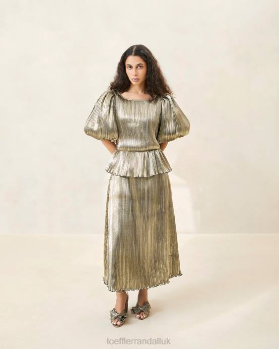 Clothes X82V194 Dark Gold Women Loeffler Randall Dorit Puff-Sleeve Pleated Dress