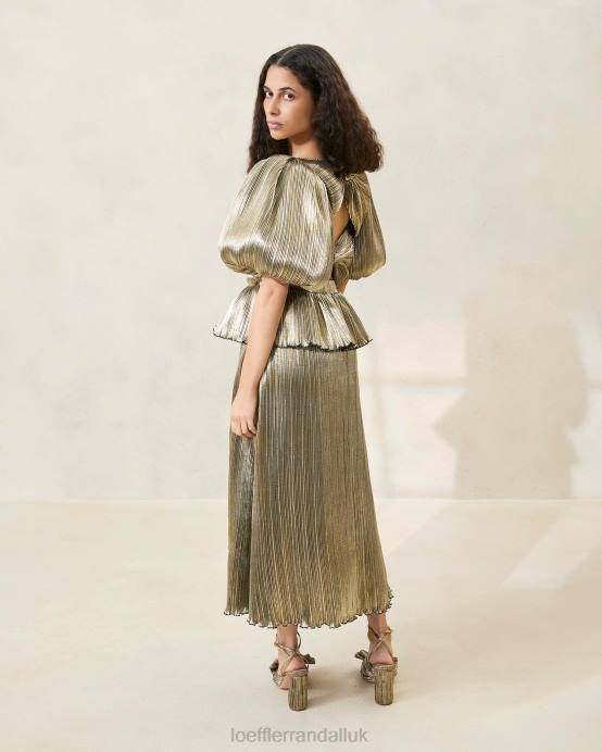 Clothes X82V194 Dark Gold Women Loeffler Randall Dorit Puff-Sleeve Pleated Dress