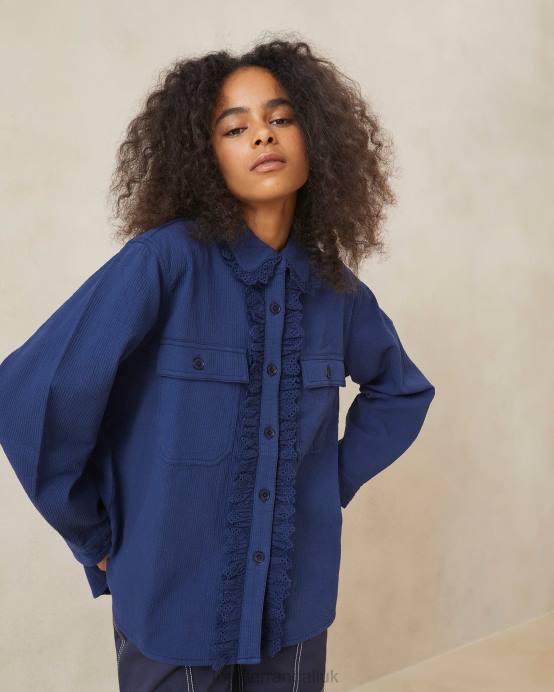 Clothes X82V261 Indigo Women Loeffler Randall Zeke Eyelet Chore Coat