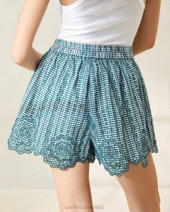 Clothes X82V226 Mini Green Gingham Women Loeffler Randall Dorian Scalloped Shorts