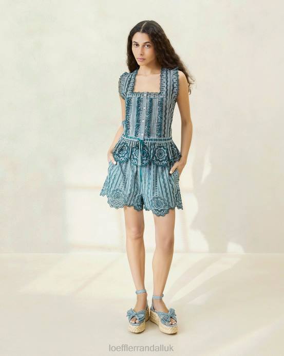 Clothes X82V226 Mini Green Gingham Women Loeffler Randall Dorian Scalloped Shorts