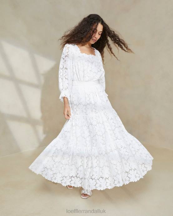 Clothes X82V217 Ivory Women Loeffler Randall Luna Cream Lace Tiered Skirt