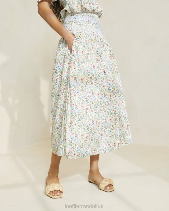 Clothes X82V218 Cream/Clover/Poppy Multi Floral Women Loeffler Randall Theodora Cinched-Waist Midi Skirt
