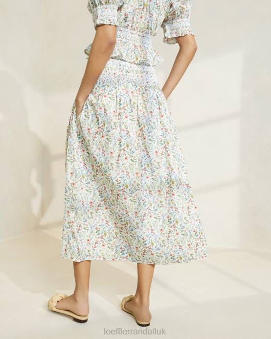 Clothes X82V218 Cream/Clover/Poppy Multi Floral Women Loeffler Randall Theodora Cinched-Waist Midi Skirt