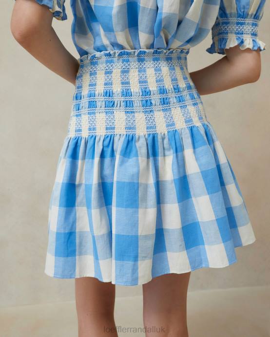 Clothes X82V220 Blue Gingham Women Loeffler Randall Gilles Smocked Skirt