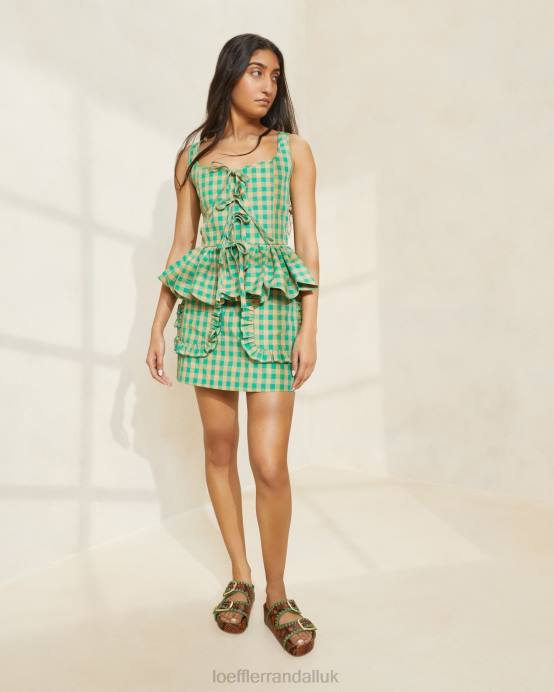 Clothes X82V222 Green/Butterscotch Gingham Women Loeffler Randall Eura Ruffle Pocket Skirt