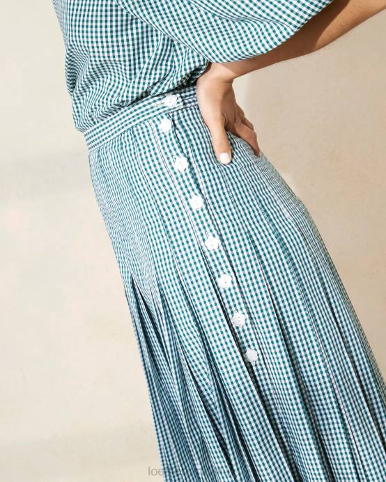 Clothes X82V223 Mini Green Gingham Women Loeffler Randall Emlyn Pleated Skirt