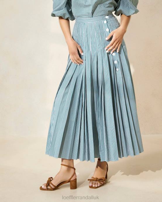 Clothes X82V223 Mini Green Gingham Women Loeffler Randall Emlyn Pleated Skirt