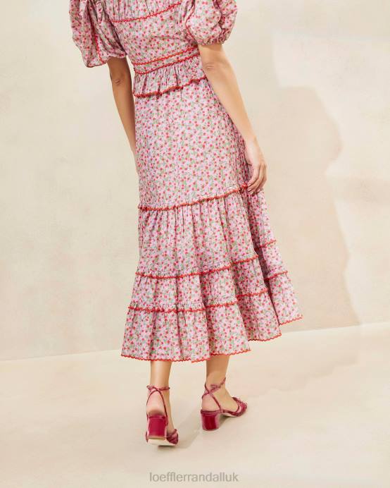 Clothes X82V225 Strawberry Print Women Loeffler Randall Ellie Strawberry Scalloped-Hem Midi Skirt