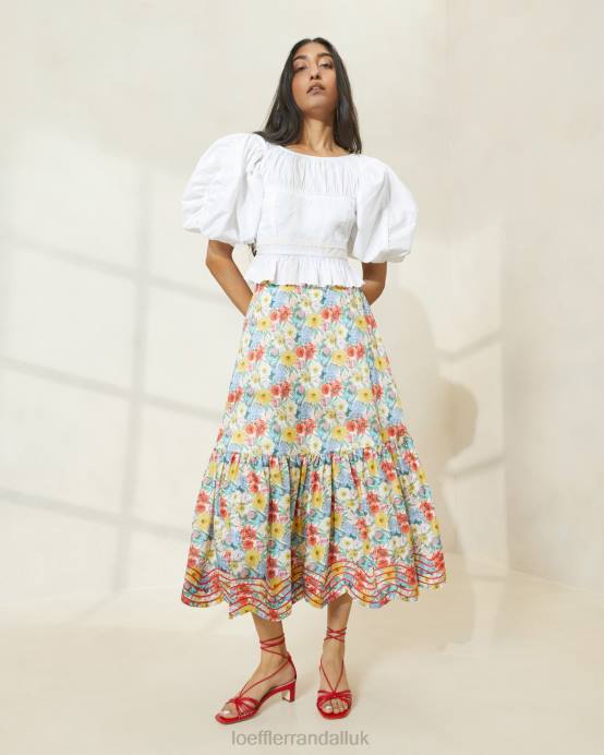 Clothes X82V227 Multi Poppy Floral Women Loeffler Randall Opal Ruffle-Hem Skirt