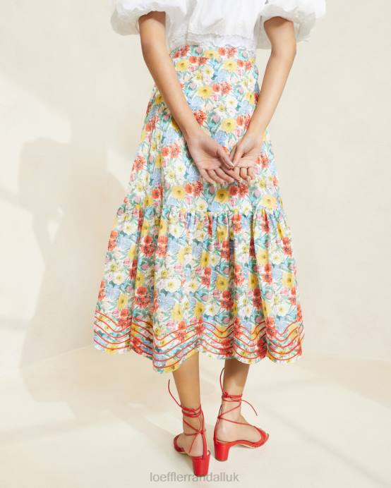 Clothes X82V227 Multi Poppy Floral Women Loeffler Randall Opal Ruffle-Hem Skirt