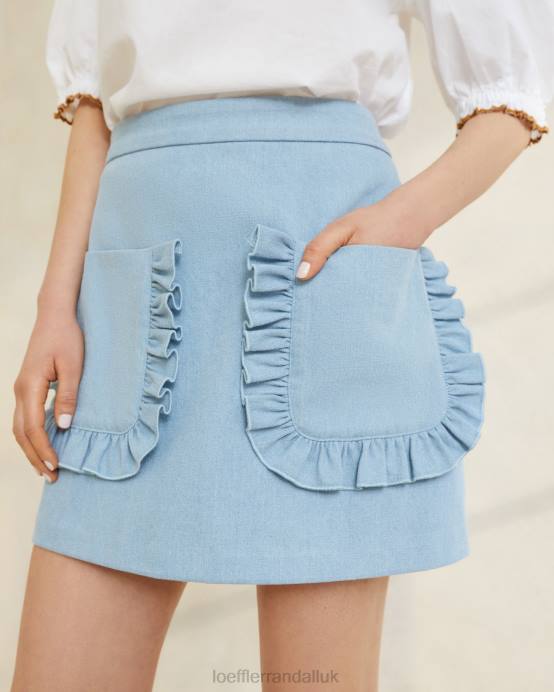 Clothes X82V229 Light Denim Women Loeffler Randall Eura Ruffle Pocket Skirt